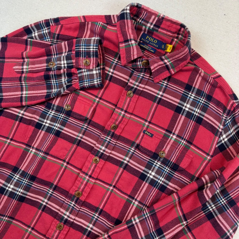 Polo Ralph Lauren XL Flannel Shirt Men Red Plaid Classic Fit Performance
